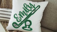 Personalized columbia blue name golf pillow for couch, golf mom era room decor pillow, lady golfer throw pillow for bed, cute golf gifts for