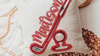 Personalized columbia blue name golf pillow for couch, golf mom era room decor pillow, lady golfer throw pillow for bed, cute golf gifts for