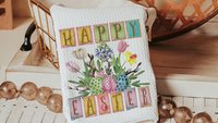 happy Easter kitchen towels, farmhouse Easter decor, floral Easter gifts for Mom, spring decorations for home, Easter basket stuffers for
