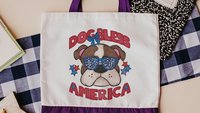 Dog bless America English bulldog tote bag for books, Bulldog mom patriotic bulldog gift for women, reusable grocery bag cute dog gifts