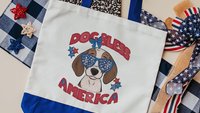 dog bless America patriotic tote bag for dog lovers, cute beagle gift for Mom, beagle mama dog mom gifts for women, 4th of July tote bag eco