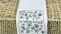 he restores my soul Psalm 23:3 Bible verse throw pillows for bed, Christian gifts for best friends, seashell coquette kitchen towels, beach