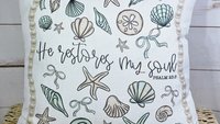 he restores my soul Psalm 23:3 Bible verse throw pillows for bed, Christian gifts for best friends, seashell coquette kitchen towels, beach