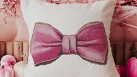 pink bow coquette throw pillow for little girls, trendy nursery decor girl mom gift, toddler girl room decor, cute pillows for girls, accent