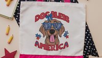 Dog bless America Golden Retriever tote bag for books, retriever mom patriotic retriever gift for women, reusable grocery bag cute dog gift