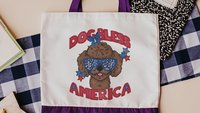 dog bless America patriotic tote bag for women, unique dog mom gifts, toy poodle tote bag for dog supplies, best gifts for dog lovers, 4th