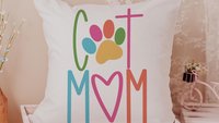 Cat mom throw pillow for chair, cute Mothers day gift for cat and cat lovers, cat lover throw pillow 18x18, colorful cat decor for kitchen