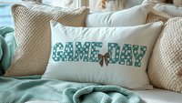 Game day girly football throw pillow for bed cute football gifts for girls, football coquette room decor for teens, football mom
