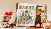 happy Easter kitchen towels, farmhouse Easter decor, floral Easter gifts for Mom, spring decorations for home, Easter basket stuffers for