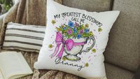 personalized my greatest blessings call me Nana floral throw pillows for couch, teacup garden kitchen towel for Mom, Nana pillow cover 18 x
