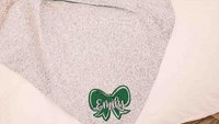 Personalized carolina blue coquette bow name blanket, college gifts for best friend, trendy aesthetic throw blankets for college apartment