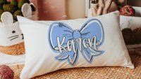 personalized carolina blue coquette name lumbar pillow 12x20, 2026 senior night gifts for teenage girls, custom Mothers day gifts for mom