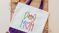dog mom tote for women, colorful dog paw print tote bag for dog lover, popular now dog mama gifts, dog beach bags for summer, dog gifts for