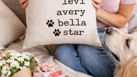 personalized family names throw pillow for couch, pet name pillow, unique wedding gifts for couple, dog parents gift, modern farmhouse decor