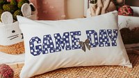 Game day girly football throw pillow for bed cute football gifts for girls, football coquette room decor for teens, football mom