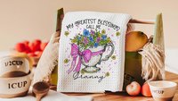 personalized my greatest blessings call me Grammy throw pillow for bench, Grammy gifts for Mothers day gifts from grandchildren, teacup hand