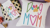 Dog mom throw pillow for chair, cute Mothers day gift for dog and dog lovers, dog lover throw pillow 18x18, colorful dog decor for kitchen