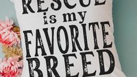 rescue is my favorite breed dog mom gift set for women, rescue dog decor for home, cute dog throw pillow for sofa, dog lover gift for her
