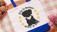 life is better with a dog labrador retriever tote bags for dog lovers Mothers day gifts for dog mom, black labrador mom gift, cute dog gifts