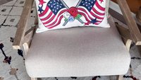 American flag lumbar throw pillows for porch, Americana decor with red floral 4th of July home decor, patriotic gifts for women, military