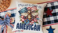 proud to be an American bumble bee throw pillows for living room, honey bee gifts for women, 4th of July accent pillows for couch, patriotic