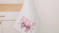 pink bow golf towels with grommet, golf mom era coquette golf towels for sports, lady golfer towel, golfing gifts for girls, cute golf gifts