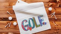 girly golf towel with grommet, colorful golf ball towel, cheery words cute golf bag accessories, lady golf gifts for her, golfer gifts for