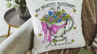 personalized my greatest blessings call me Abuela pillow cover 18 x 18, Abuela gifts, floral Abuela kitchen towels for grandma, teacup throw