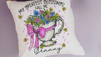 personalized my greatest blessings call me Grammy throw pillow for bench, Grammy gifts for Mothers day gifts from grandchildren, teacup hand