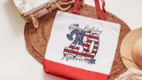 Happy birthday America 250 Years flag patriotic tote bag for women, patriotic tote for summer, patriotic military mom gifts, 4th of July