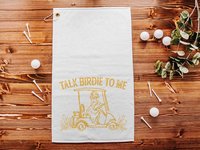 Talk birdie to me golf towel with hook, carolina blue funny golf gifts for her, cute golf gadgets, snarky lady golfer gifts, best golf items