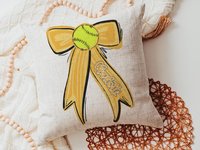 personalized school spirit softball throw pillows for couch yellow coquette decor for teenage girls, softball player gifts, softball gifts