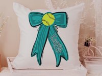 personalized school spirit softball throw pillows for couch teal coquette decor for teenage girls, softball player gifts, softball gifts for