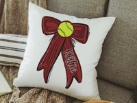 personalized school spirit softball throw pillows for couch maroon coquette decor for teenage girls, softball player gifts, softball gifts