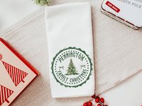Personalized green stamp family name throw pillow & towel set
