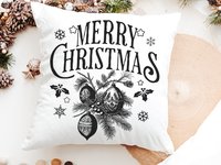Vintage Merry Christmas throw pillow for sofa, Christmas housewarming gift for couple, farmhouse Christmas kitchen towel, black Christmas