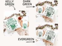 Evergreen Merry Christmas throw pillow & towel gift for couple