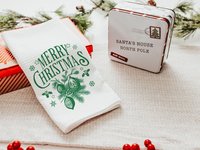 Evergreen Merry Christmas throw pillow & towel gift for couple