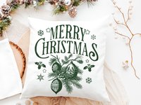 Evergreen Merry Christmas throw pillow & towel gift for couple