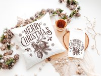 Maroon Merry Christmas throw pillow & towel for couple