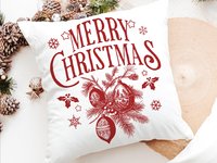 Maroon Merry Christmas throw pillow & towel for couple