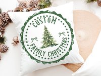 Personalized black stamp family name throw pillow for sofa