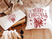 Vintage Merry Christmas throw pillow for sofa, Christmas housewarming gift for couple, farmhouse Christmas kitchen towel, black Christmas