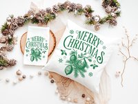 Vintage Merry Christmas throw pillow for sofa, Christmas housewarming gift for couple, farmhouse Christmas kitchen towel, black Christmas
