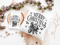 Vintage Merry Christmas throw pillow for sofa, Christmas housewarming gift for couple, farmhouse Christmas kitchen towel, black Christmas