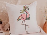 Retro travel boho flamingo throw pillows & towels for vacation home owner