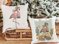 Retro travel boho flamingo throw pillows & towels for vacation home owner