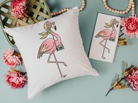 Retro travel boho flamingo throw pillows & towels for vacation home owner