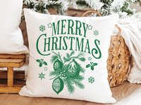 Evergreen Merry Christmas throw pillow & towel gift for couple