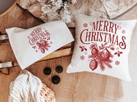 Maroon Merry Christmas throw pillow & towel for couple